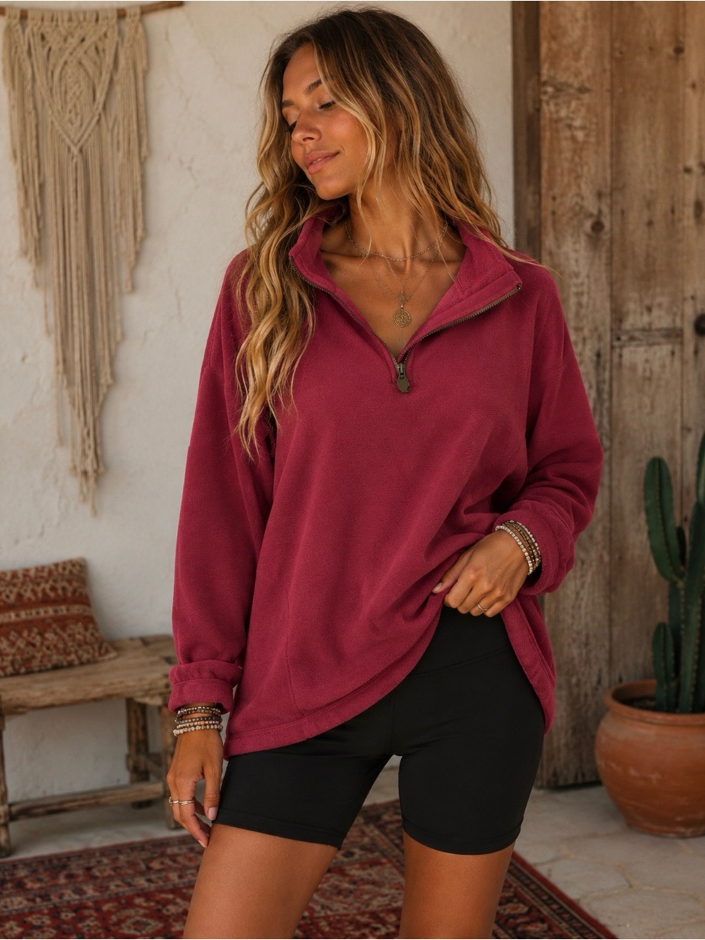 Athleta Wine Half-Zip Fleece Pullover